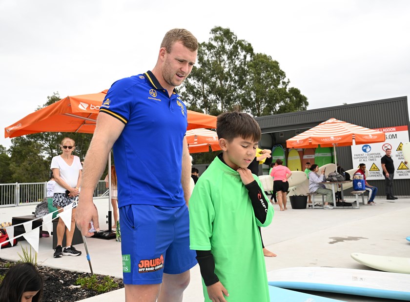 Eels forward Joey Lussick helped students from western Sydney learn vital water safety skills at URBNSURF.