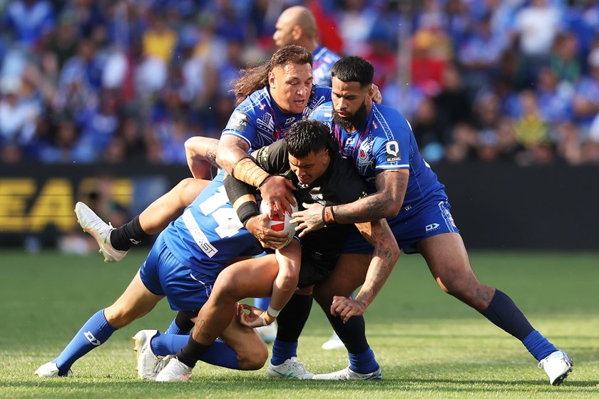 Xavier Willison (New Zealand) has faced off against Payne Haas (Samoa) in the Pacific Champions.