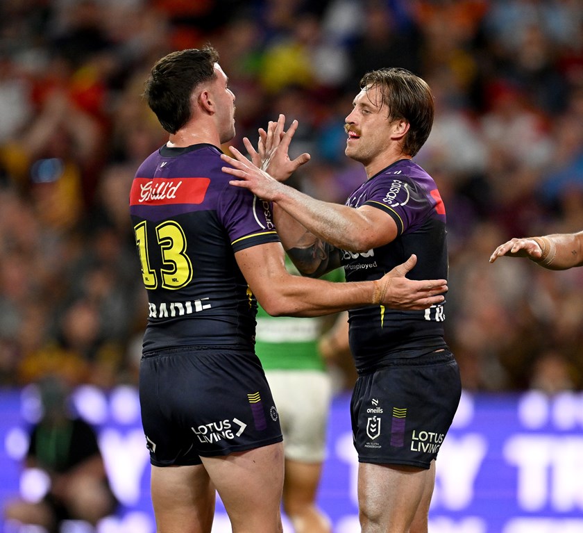 Cam Munster and Trent Loiero during the Round 9 game against the Raiders.
