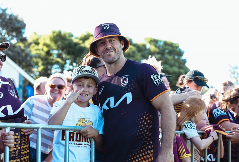 Ben Hunt with fans at Brisbane's open training session in Toowoomba.
