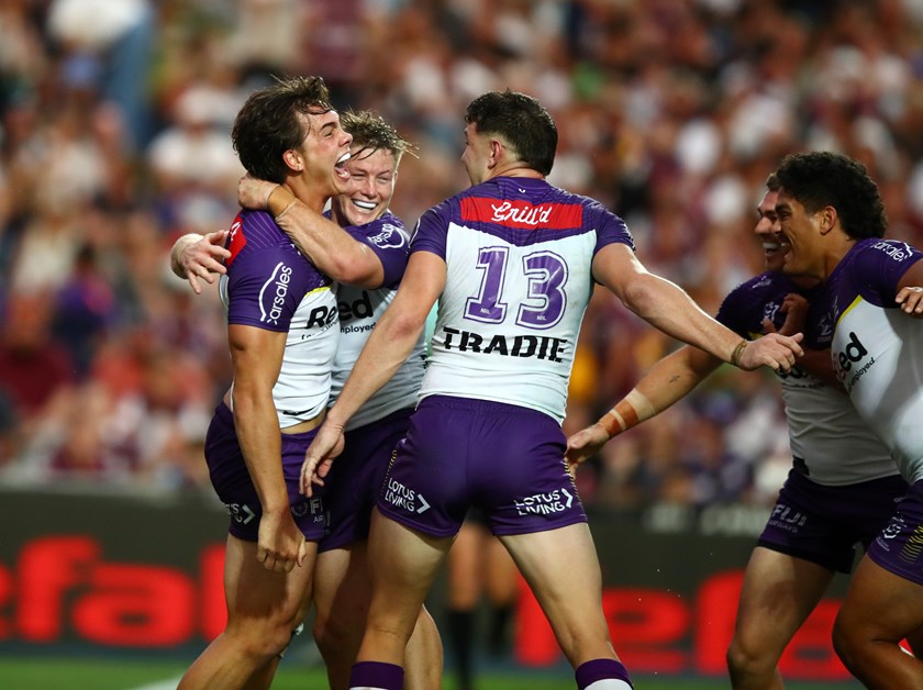 Jack Howarth celebrates with Storm teammates.