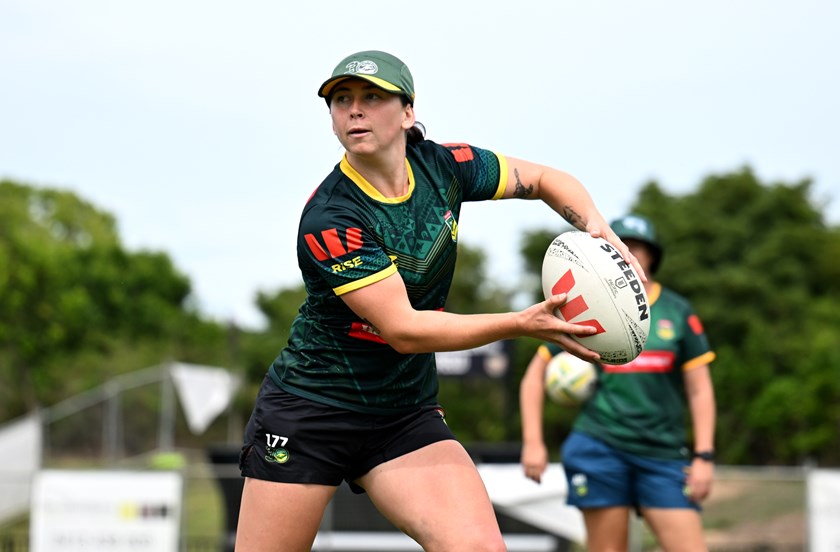 Quincy Dodd at Jillaroos training in the Heritage jersey.