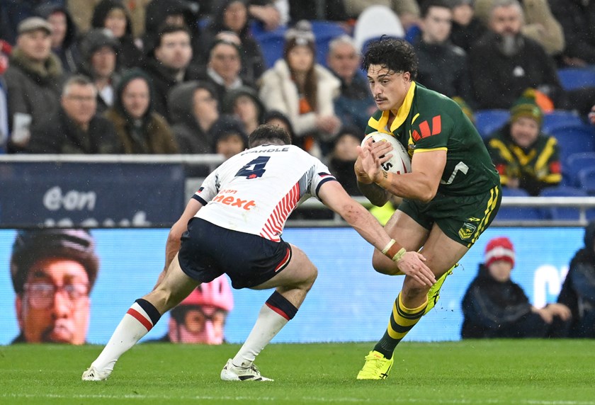 Kotoni Staggs faces off against England during the 2025 Ashes campaign.