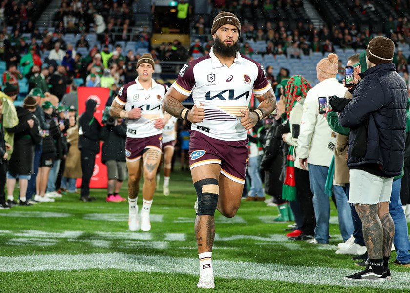 Payne Haas runs out for Beanie for Brain Cancer Round in 2024.