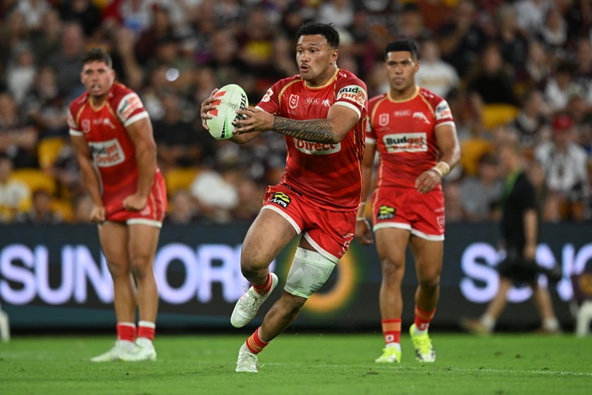 Kulikefu Finefeuiaki in action for the Dolphins in the 'Battle for Brisbane'.