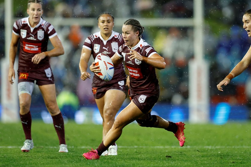 Keilee Joseph with the ball for the Maroons.