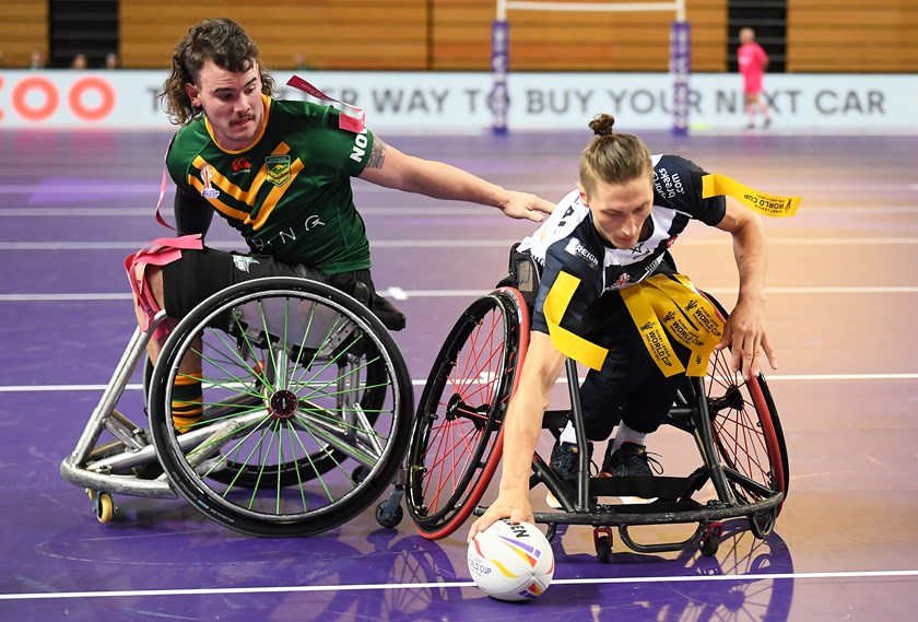 Jack Brown scores the first of his two first-half tries against Australia.