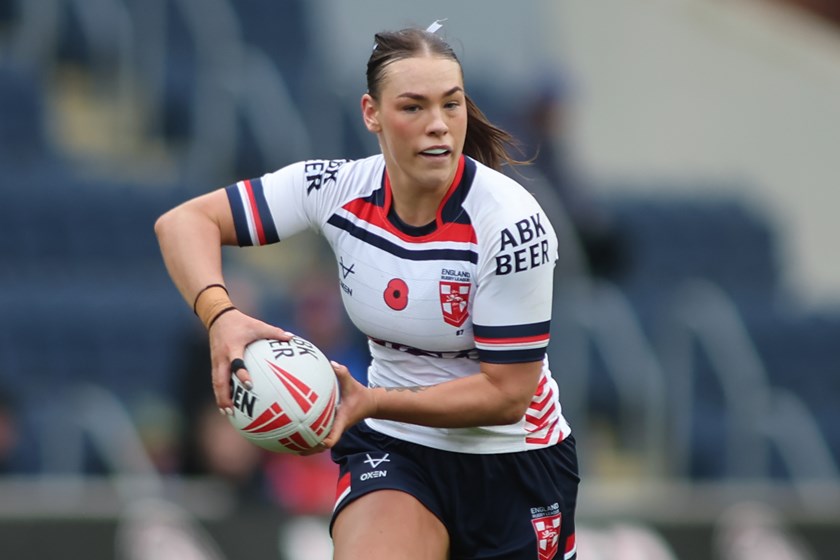Canberra's Hollie-Mae Dodd in action for England during their 82-0 defeat of Wales.