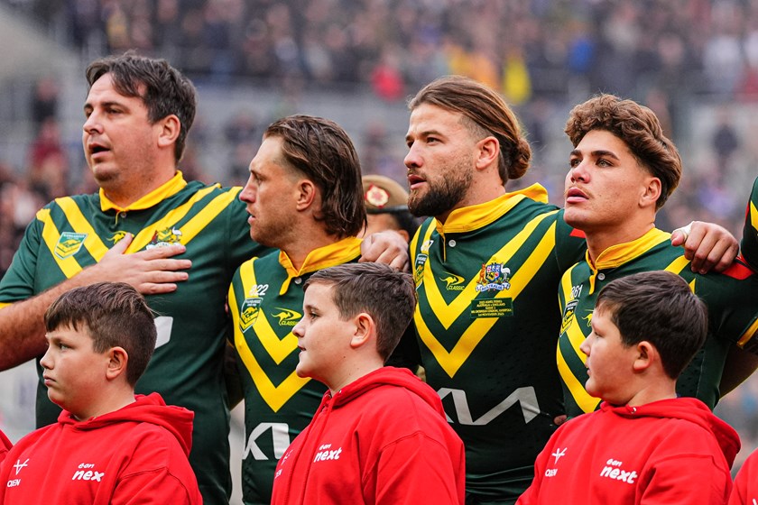A bizarre moment for Cameron Munster as Daniel Jarvis crashes the national anthems.