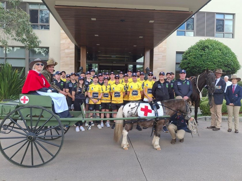 NRL match officials took part in a parade and commemoration at RSL Lifecare ANZAC Village in Narrabeen ahead of ANZAC Round.