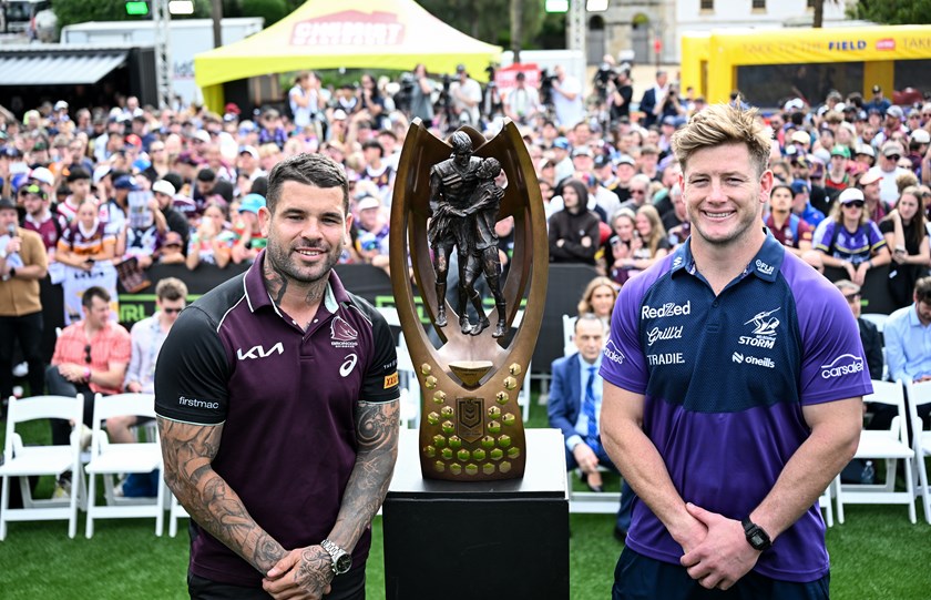 Broncos captain Adam Reynolds and Storm counterpart Harry Grant at NRL Fan Fest.