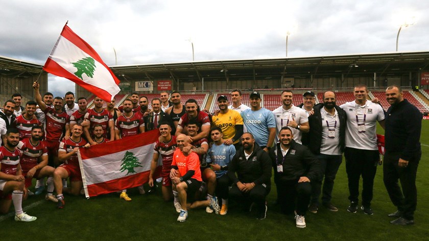 Lebanon Cedars players and coaching staff at the last World Cup in 2022.