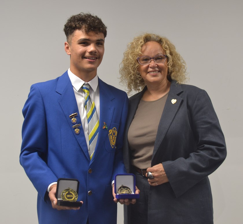 2024 Murgon Dux Ziggy Pidgeon with Murgon State High School alumni and renowned director-actor Leah Purcell at the awards. 